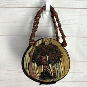 80’s Coconut Purse Handbag Clutch Boho Artisan Made Tree Design